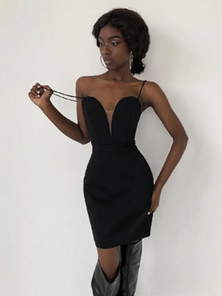 Black White Color Women Sexy Strap V-Neck Bodycon Mini Dress Sleeveless Bandage Nightclub Celebrate Party Dress black