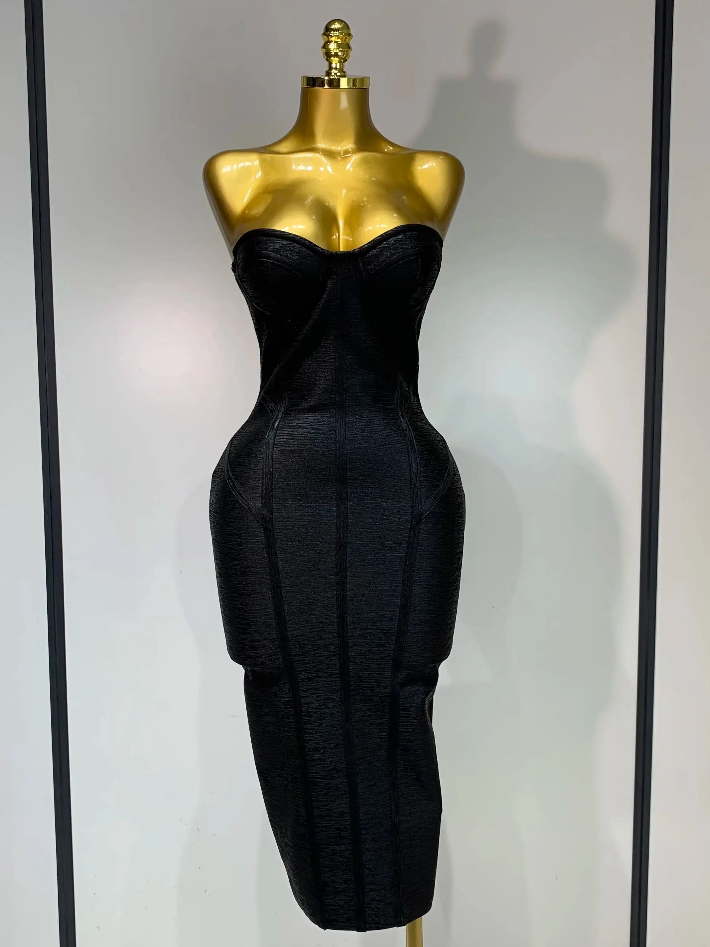 New Women Sexy Strapless Black Foil Color Bodycon Bandage Dress Fashion Celebrate Evening Party Luxury Birthday Dresses black