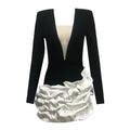 Black Color Women Long Sleeve Sexy V-Neck Bodycon Mini Bandage Dress Celebrate Evening Party Birthday Dress black