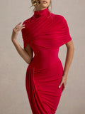 Pleated Irregular Backless Midi Dress