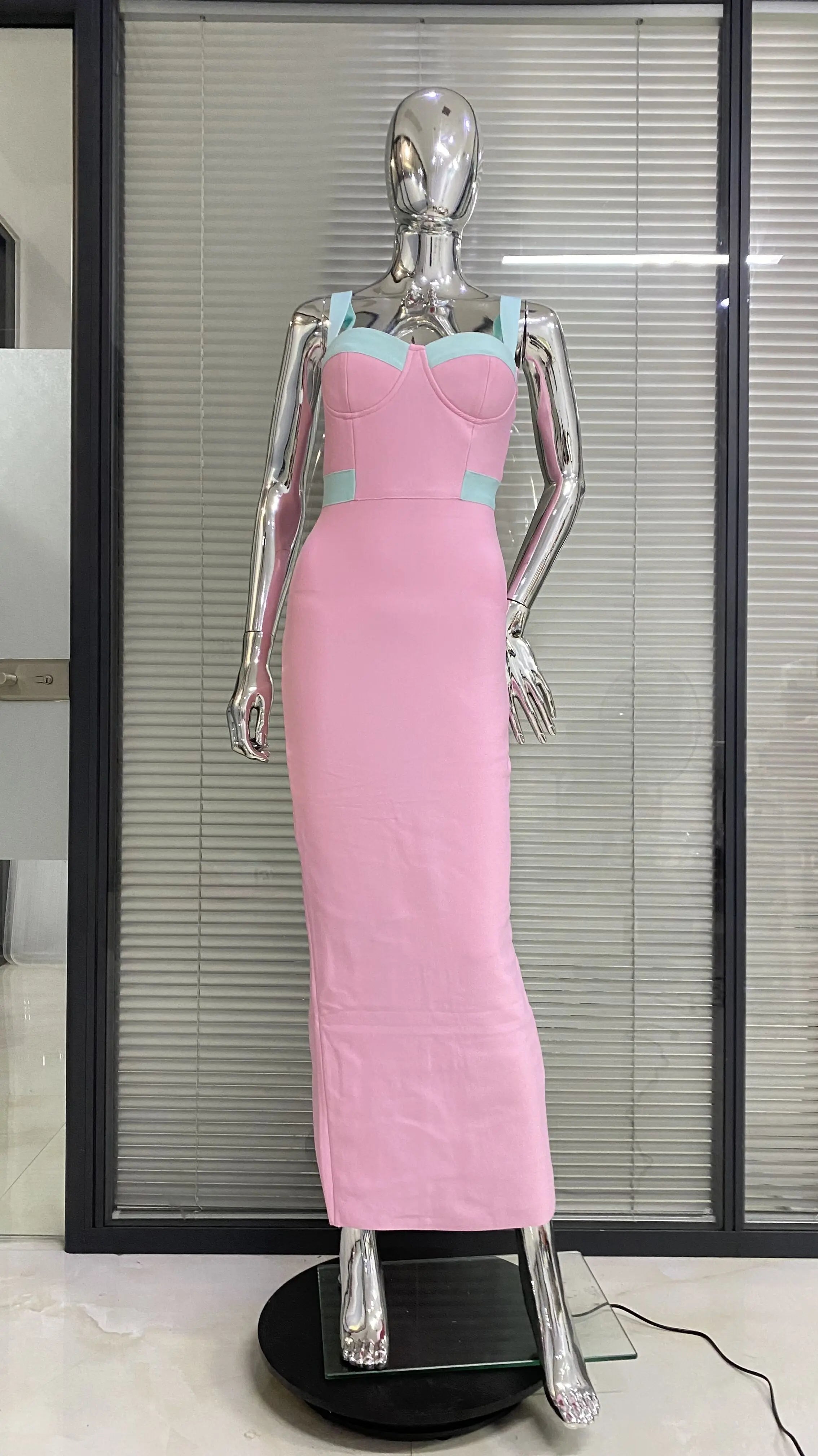 Arrival Pink Color Sleeveless Spaghetti Strap Long Bandage Dress Graceful Woman Evening Party Dress Dinner Party Vestido Pink