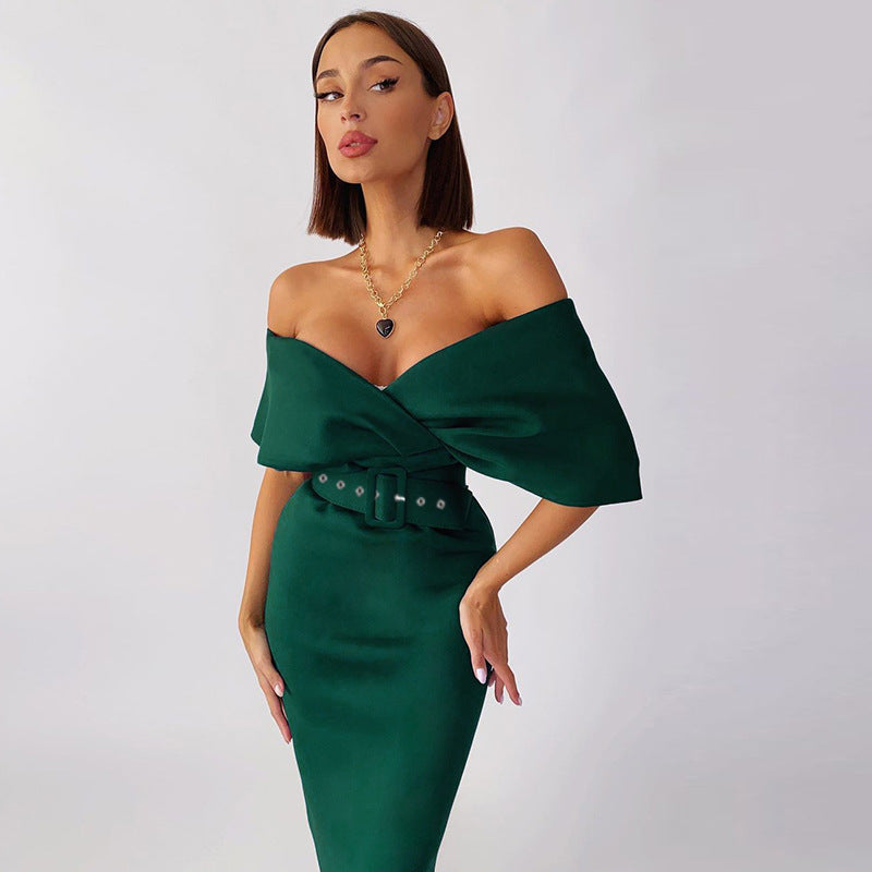 OffShoulder Elegant Party Ladies Vintage Evening Formal Midi Dress
