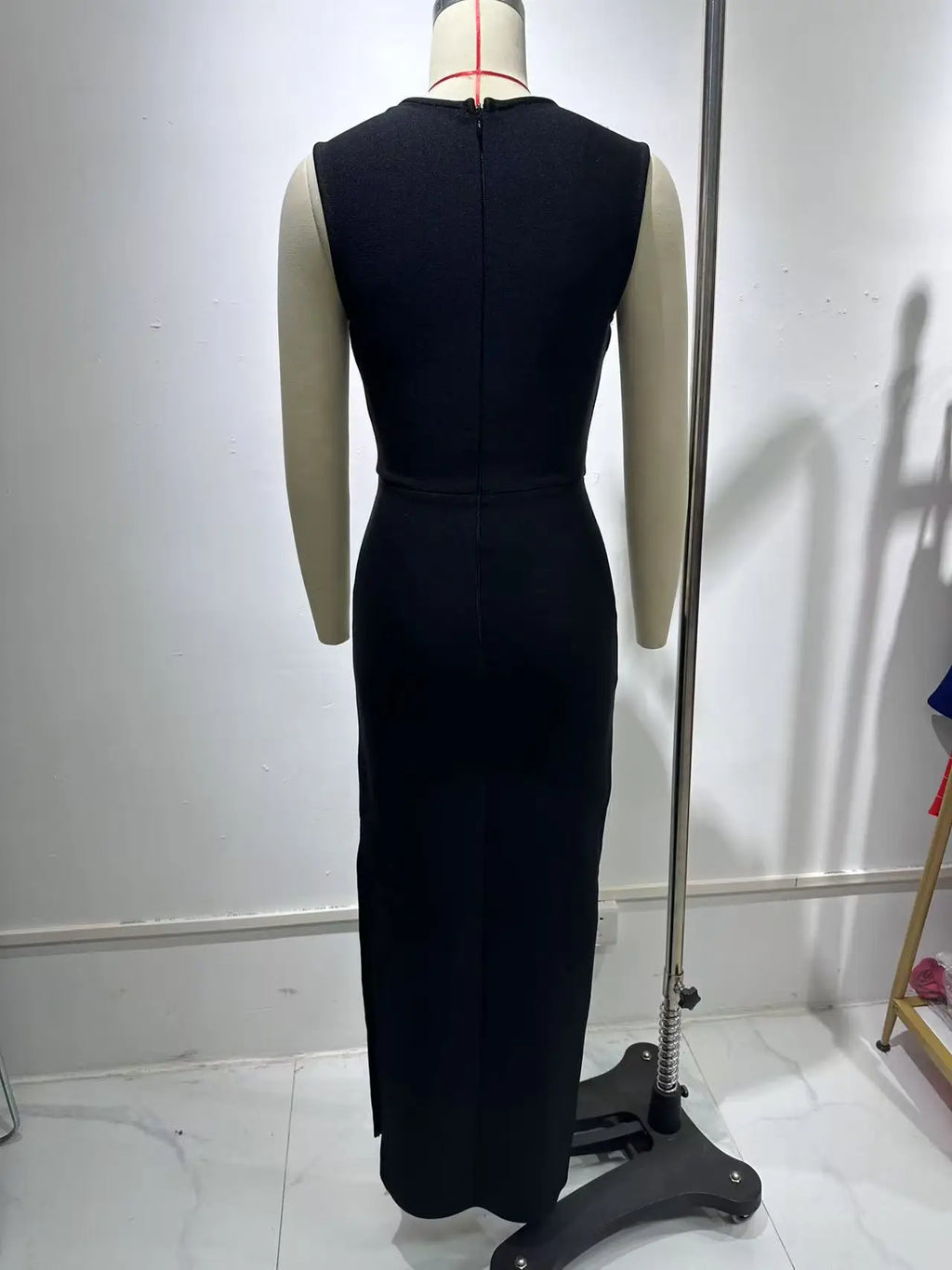 Women Sexy Sleeveless Pearl Beading Bodycon Bandage Long Dress Celebrate Evening Party Nightclub Outfit Vestido