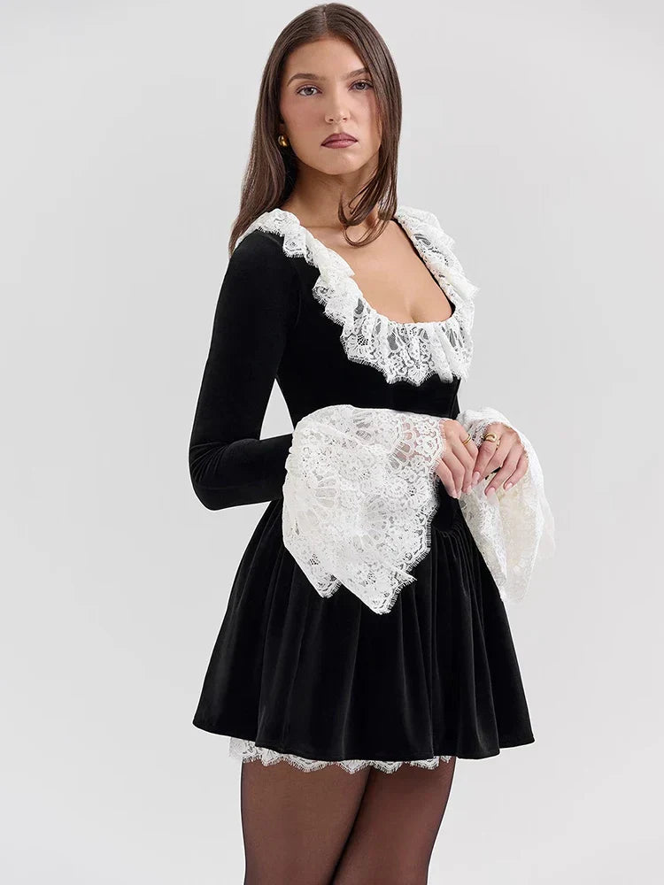Frida Lace Flare Long Sleeve Sexy Mini Dress