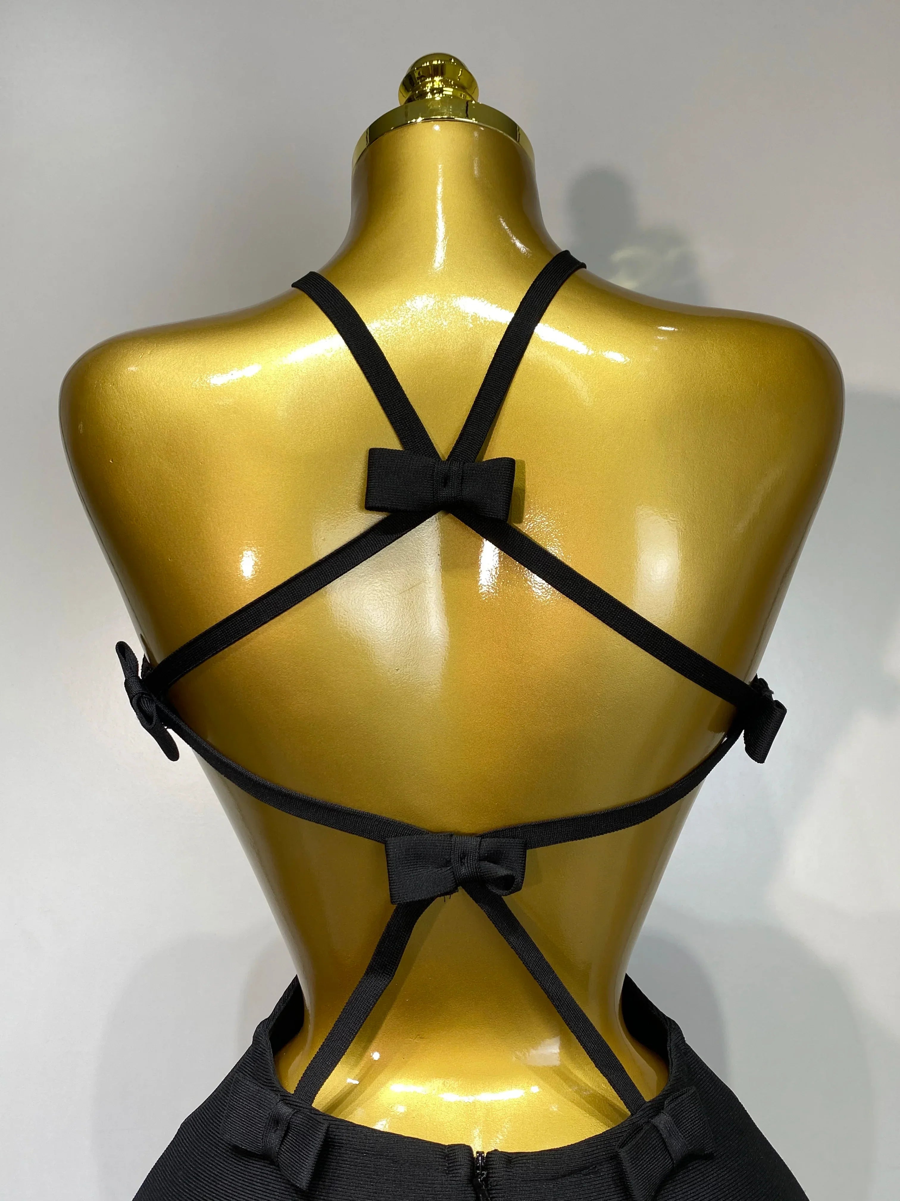 Women Sexy Backless Black Cut Out Bow Tie Bodycon Bandage Dress Celebirty Elegant Evening Party Luxury Birthday Dresses