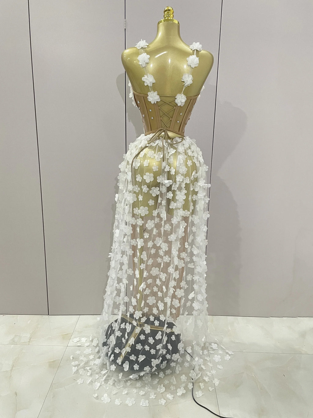 Sexy Mesh See Through Flowers Backless Long Dress  Women Elegant Party Wedding Celebrate Evening Gown Prom Hotwife Outfit