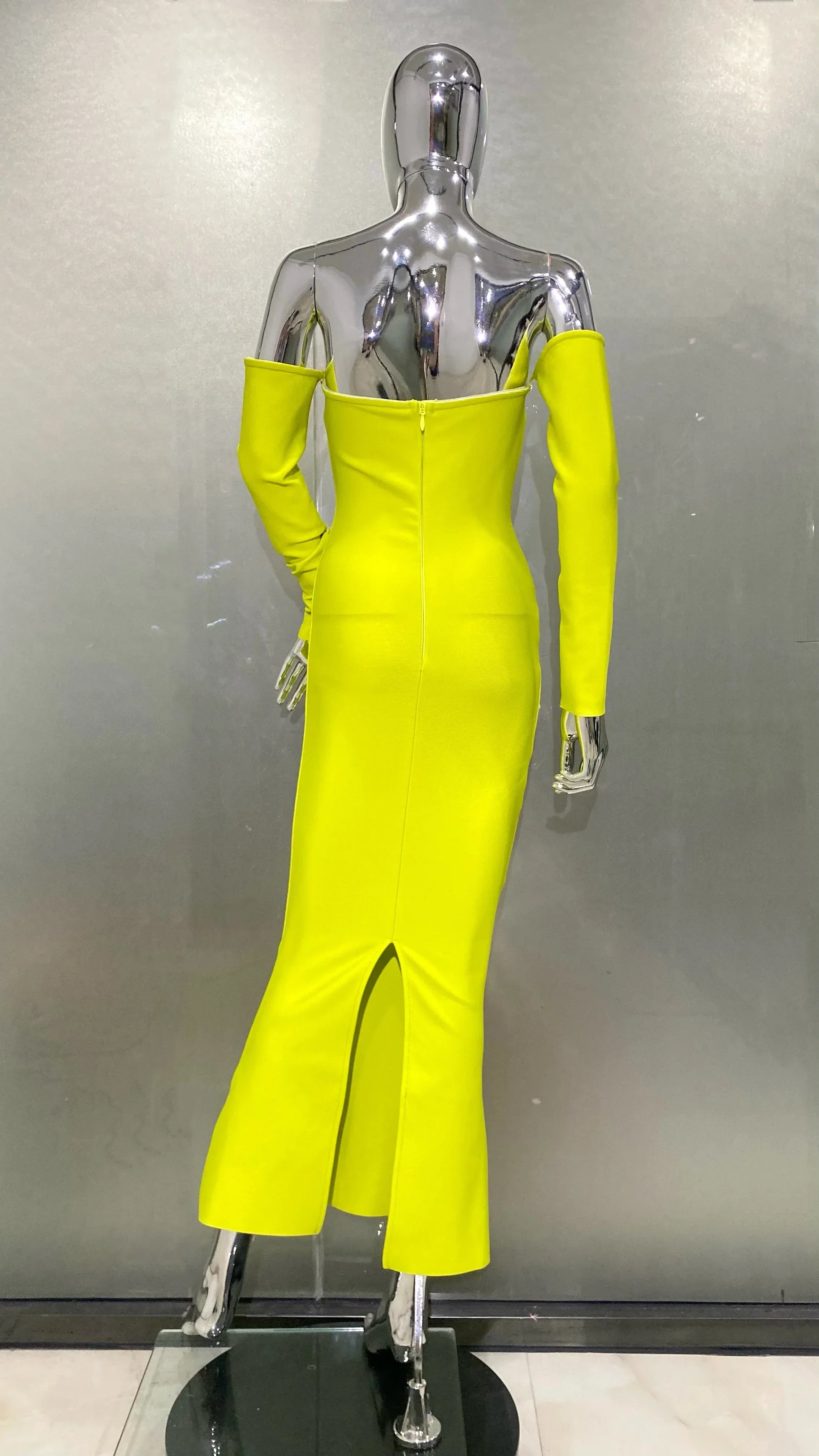 Winter Yellow Green Shining Diamonds Sexy V-Neck off The Shoulder Mermaid Long Dress Fashion Woman Evening Party Vestido