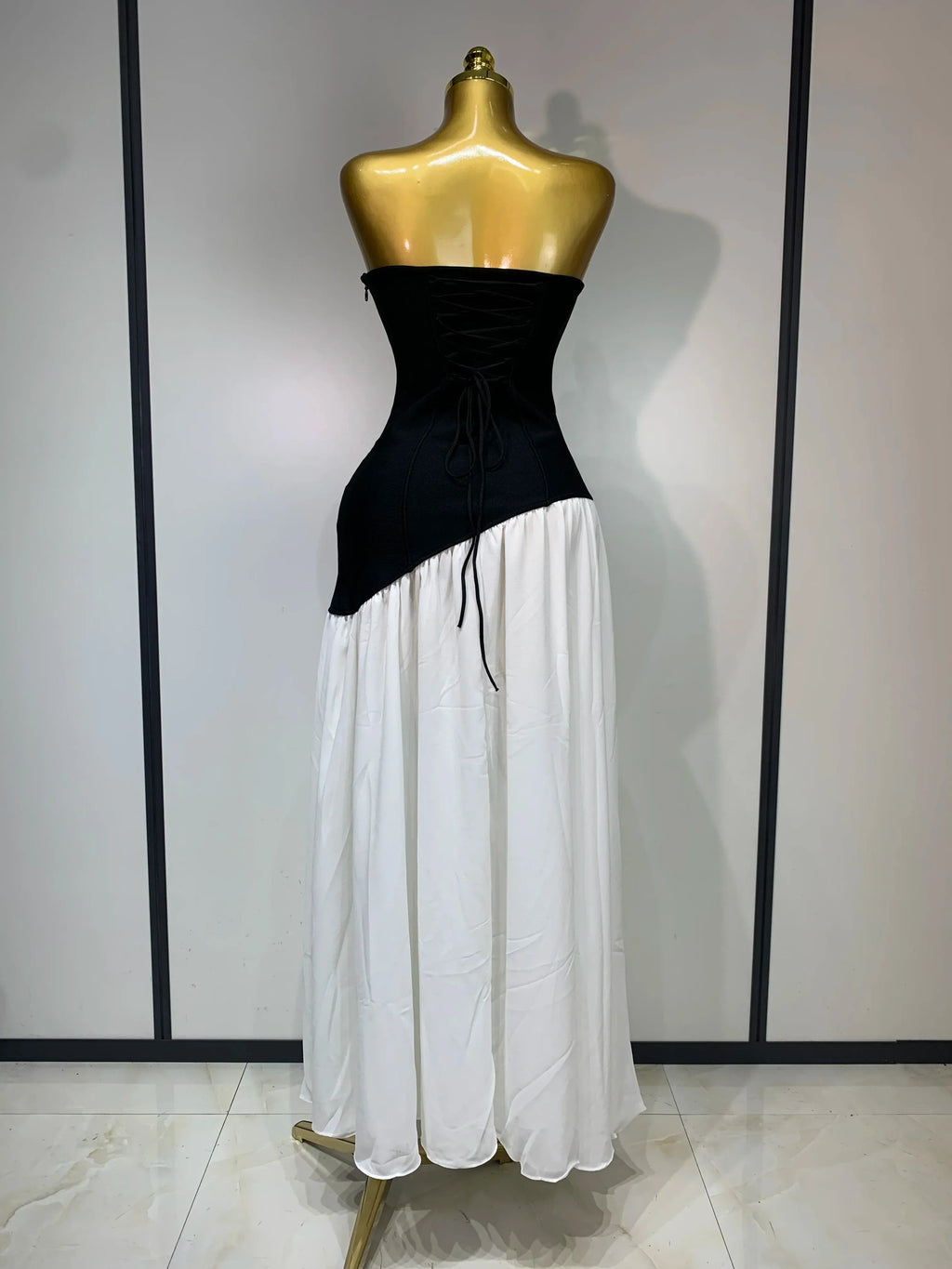 Sexy Strapless Backless Patchwork Maxi Long Bodycon Bandage Dress  Celebrity  Elegant Evening Party Luxury Birthday Dress
