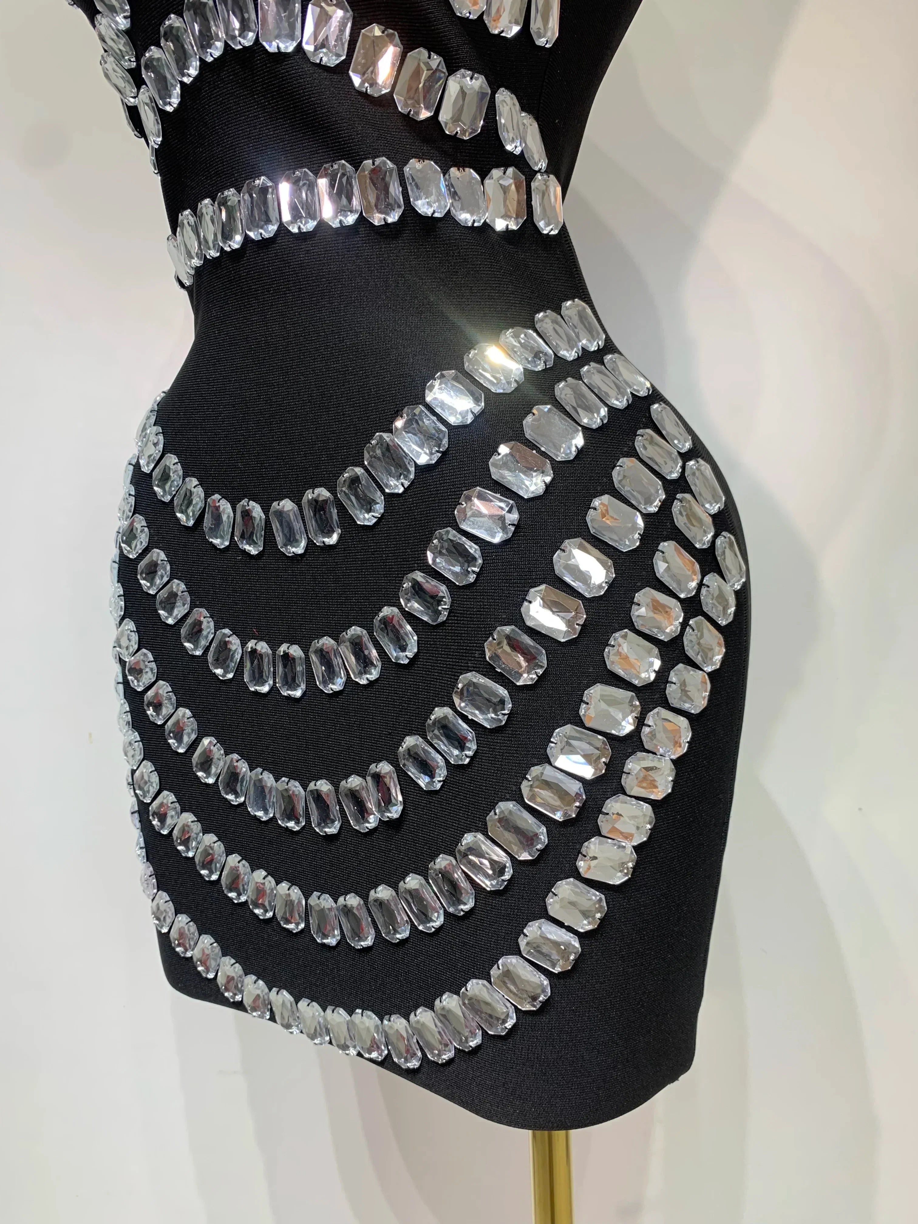 Sparkly Rhinestones Bodycon Strapless Mini Bandage Dress  Women Backless Fashion Evening Party Club Luxury Birthday Dresses
