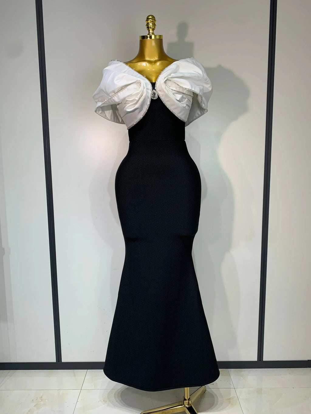 Women Sexy Off Shoulder Rhinestone Bodycon Maxi Long Bandage Dress Celebrity Elegant Evening Party Luxury Birthday Outfit black