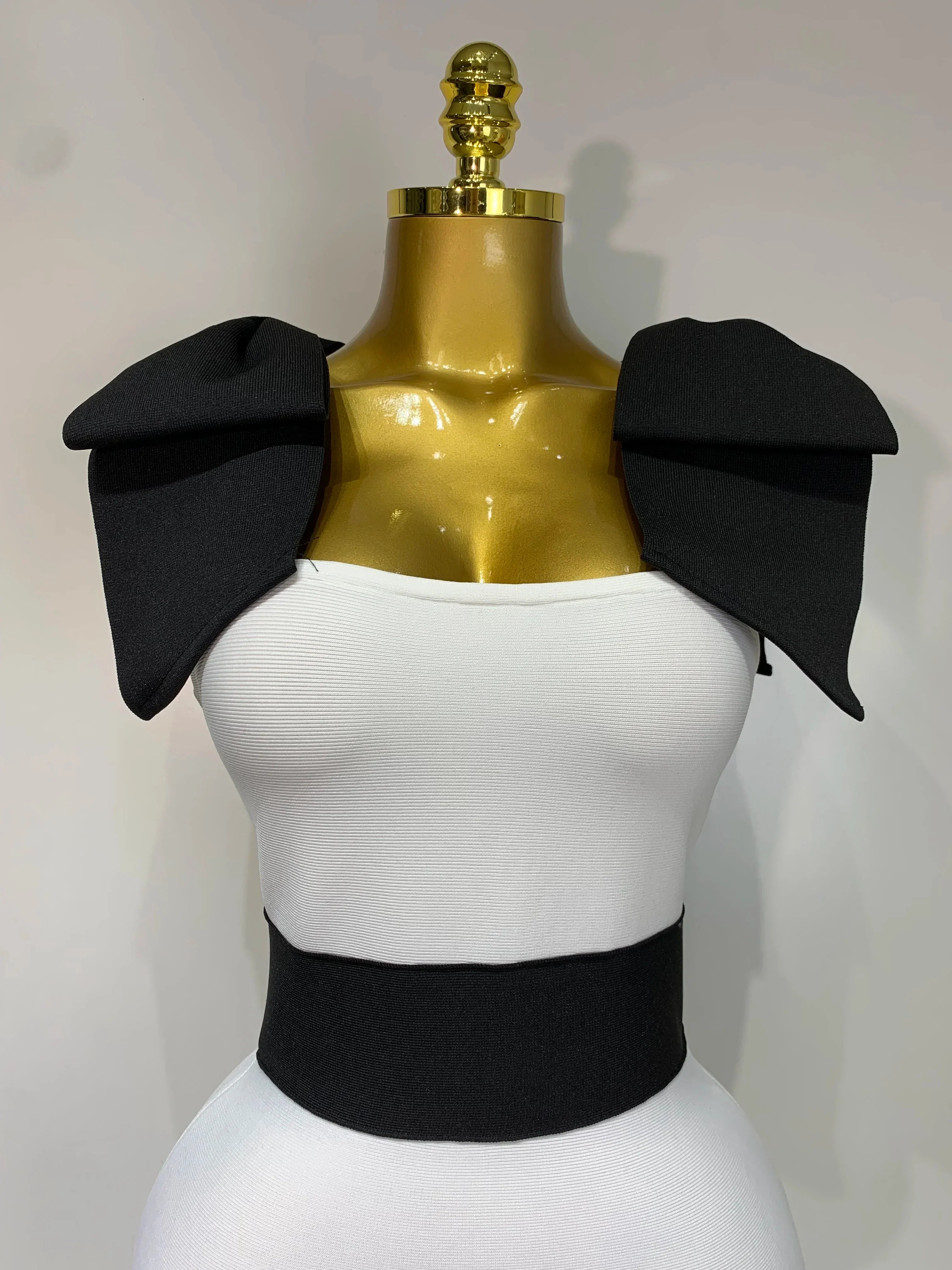 Women Sexy Bow Tie Black White Patchwork Bodycon Bandage Dress Celebrity  Elegant Evening Club Party Birthday Dresses