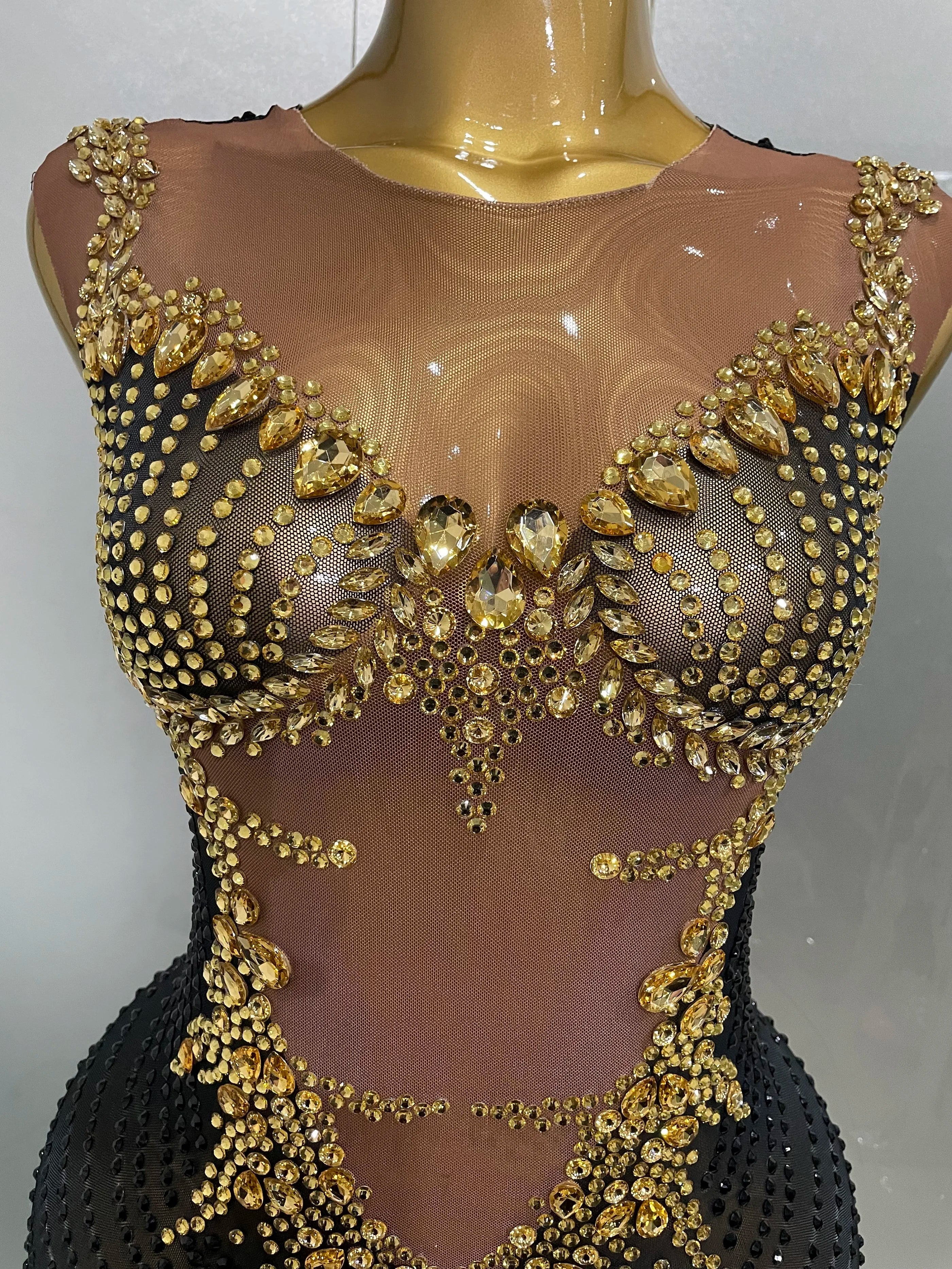 Sexy Sparkly Rhinestones Sleeveless Long Dress  Women Birthday Celebrate Evening Photo Shoot Stage Performance Costume