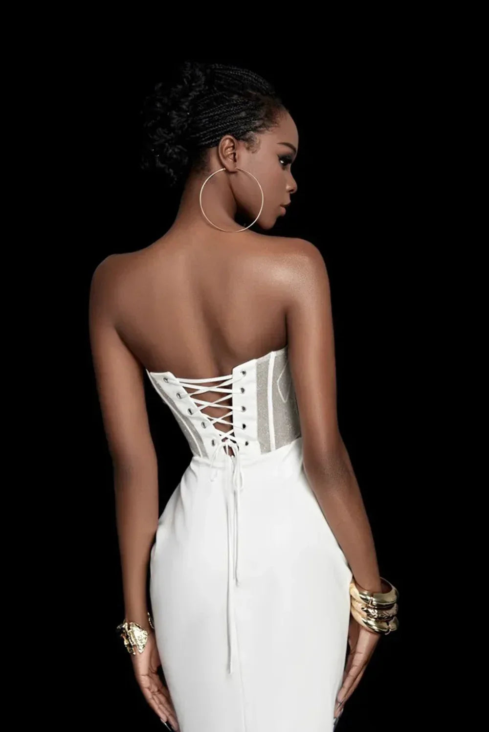 New Summer Women Sexy Strapless Laced-up Bodycon Long Dress Celebrate Evening Party Birthday Girls' Vacation Outfit Vestido