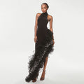 Women Sexy Off the Shoulder Bodycon Long Bandage Ruffles Dress Celebrate Evening Party Birthday Outfit black