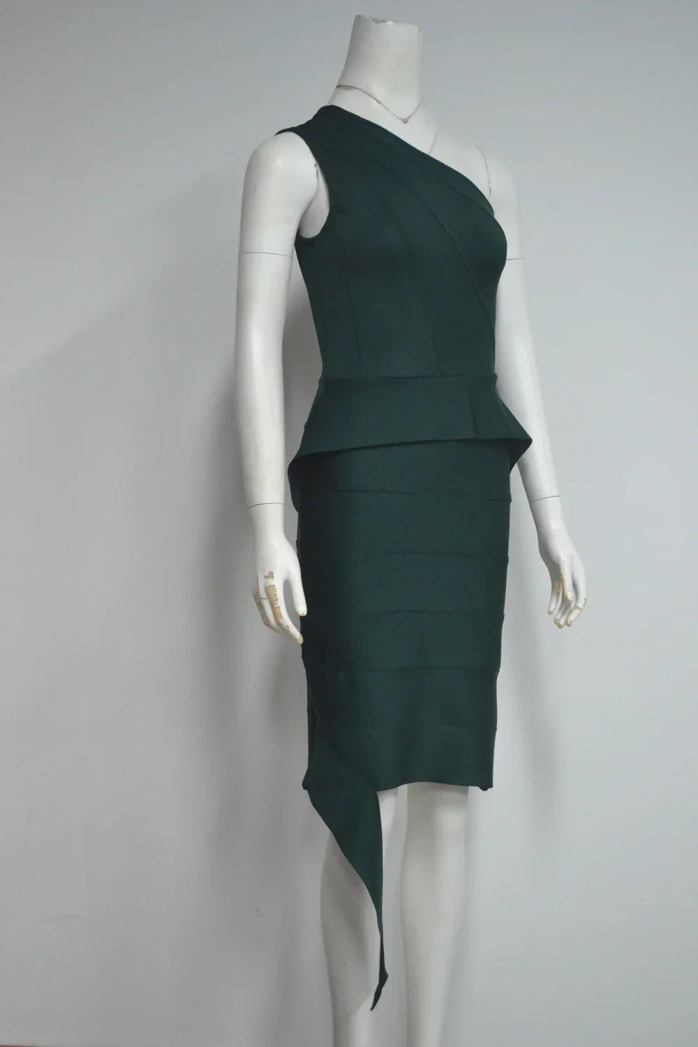 Darkgreen Color Women Sexy One Shoulder Ruffles Bodycon Mini Bandage Dress Office Lady Celebrate Evening Party Outfit Vestido