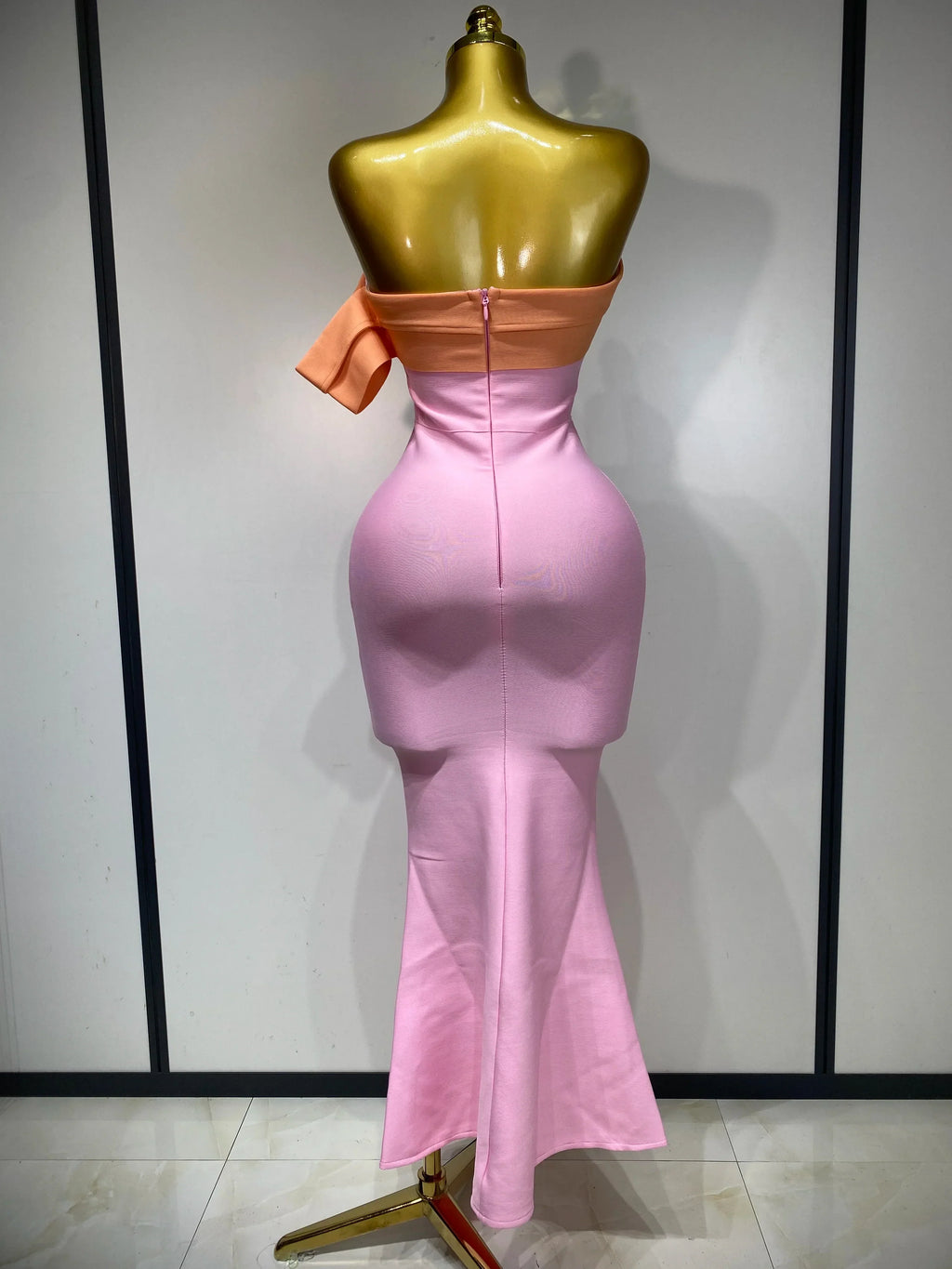 Women Sexy One Shoulder Color Block Bodycon Bandage Dress  Celebrity Elegant Evening Club Luxury Birthday Party Outfit