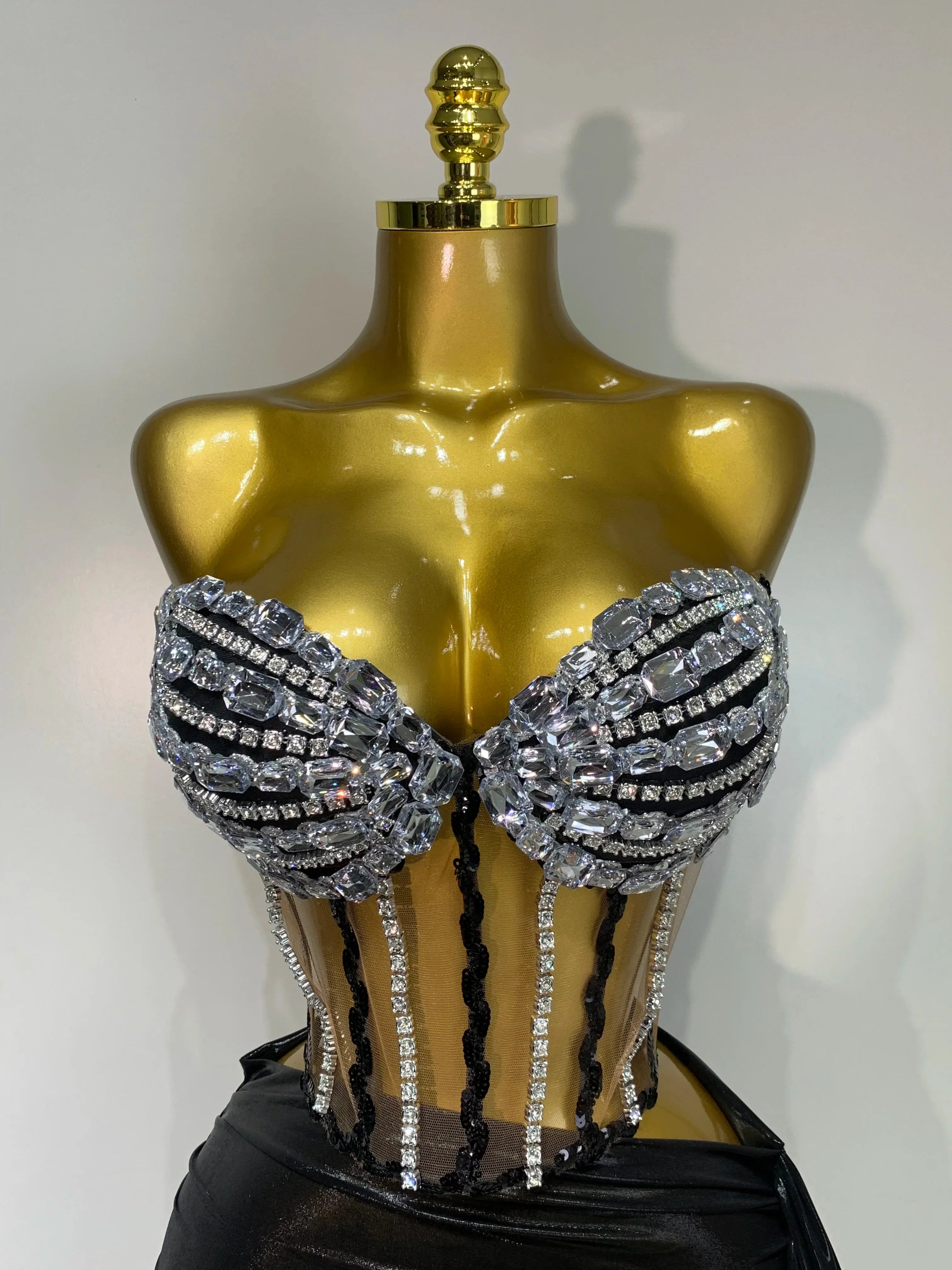 Sexy Two Pieces Top Skirt Sets Sparkly Diamonds See Through Stage Outfit Designer Performance Party Nightclub Birthday Dress