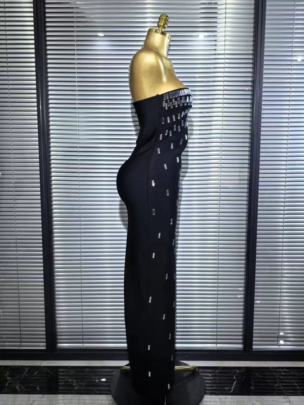 Women Sexy Strapless Shinning Crystal Bodycon Long Bandage Dress Elegant Evening Party Cockail Vacation Outfit