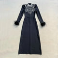 Black Red Color Women Long Sleeve Shinning Crystals Long Maxi Dress Celebrate Elegant Evening Party Outfit Vestido black