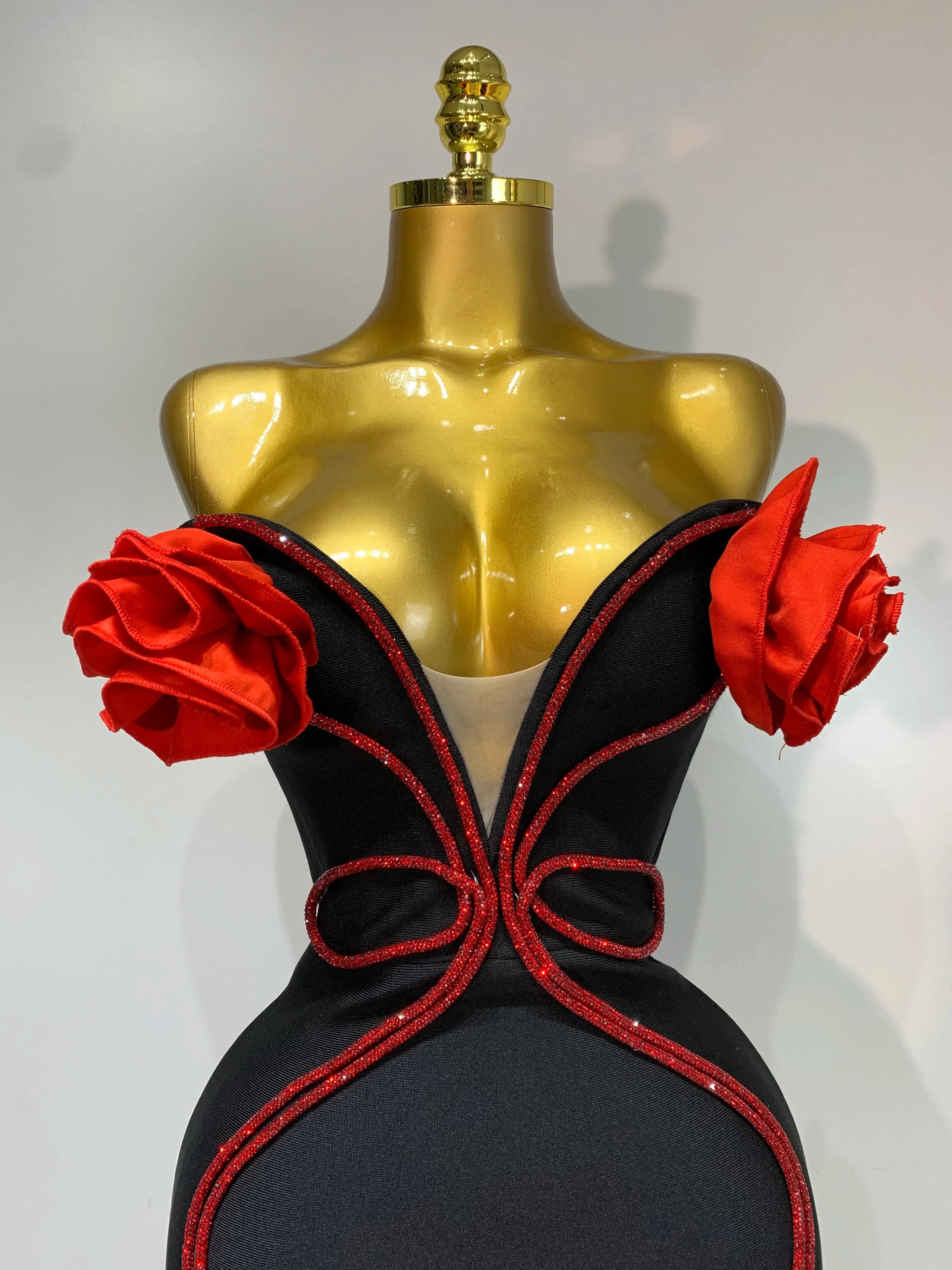 Sexy Strapless Flower Appliques Sexy Diamond Bodycon Bandage Mermaid Dress Celebrity Evening Runway Party Club Birthday Dress