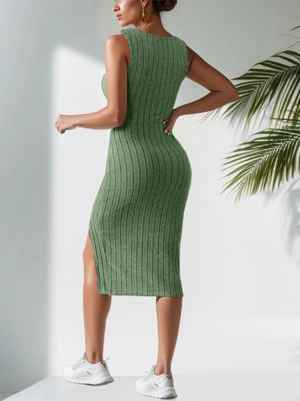 New Sleeveless Suspender Short Slit Skirt Square Neck Skirt Midi Dresses