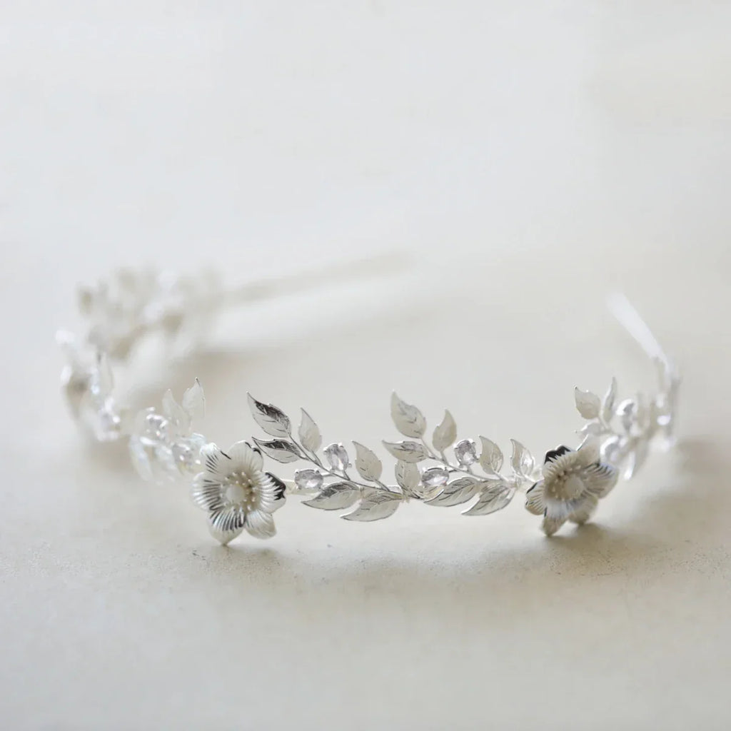 Bridal Hair Jewelry Flower Leaf Headband Hairband Silver Color Headpiece For Brides Women Headdress Headwear Wedding Accessories a