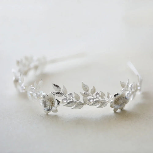 Bridal Hair Jewelry Flower Leaf Headband Hairband Silver Color Headpiece For Brides Women Headdress Headwear Wedding Accessories a
