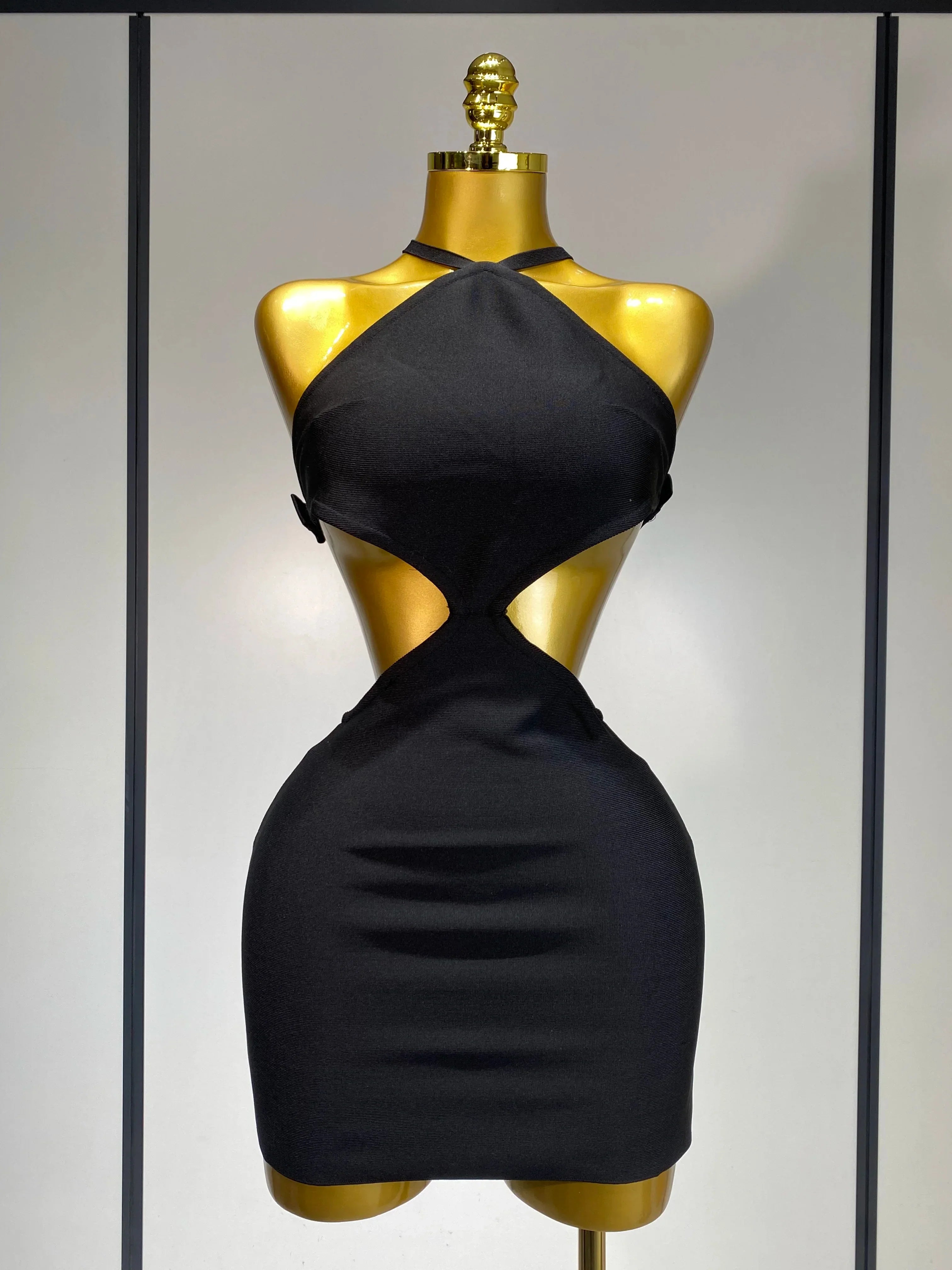 Women Sexy Backless Cut Out Bow Tie Mini Bodycon Bandage Dress Celebirty Elegant Evening Party Luxury Birthday Dresses black