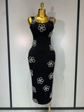 Women Celebrity Sexy Diamonds Flower Black Long Bodycon Bandage Dress Elegant Evening Club Party Luxury Birthday Dresses black