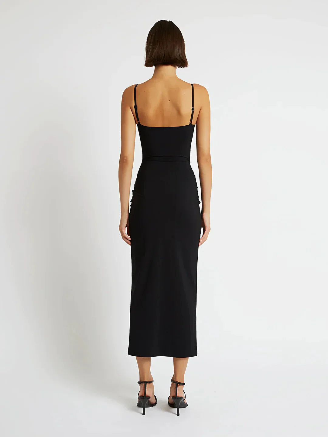 Black Color Women Sleeveless Sexy Strap Fashion Holes Bodycon Mid-calf Dress Bandage Birthday Party Celebrate Dress