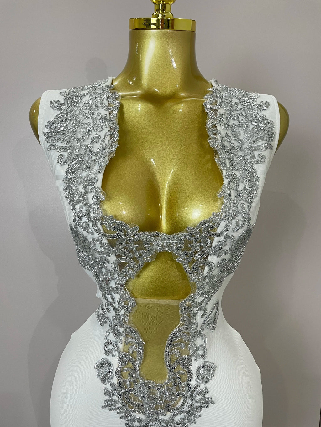 Sexy Silver Sequin White V Neck Cut Out Short Bandage Dress Women  Elegant Luxury Birthday Party Club Wedding Vestidos