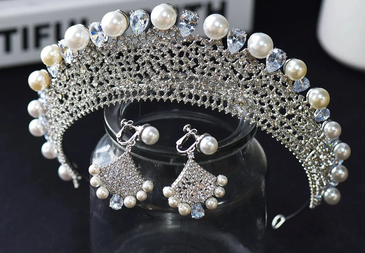 Crystal Pearl Tiaras and Crowns Zircon Diadem For Bride Women Prom Pageant Headband Wedding Hair Accessories Bridal Jewelry