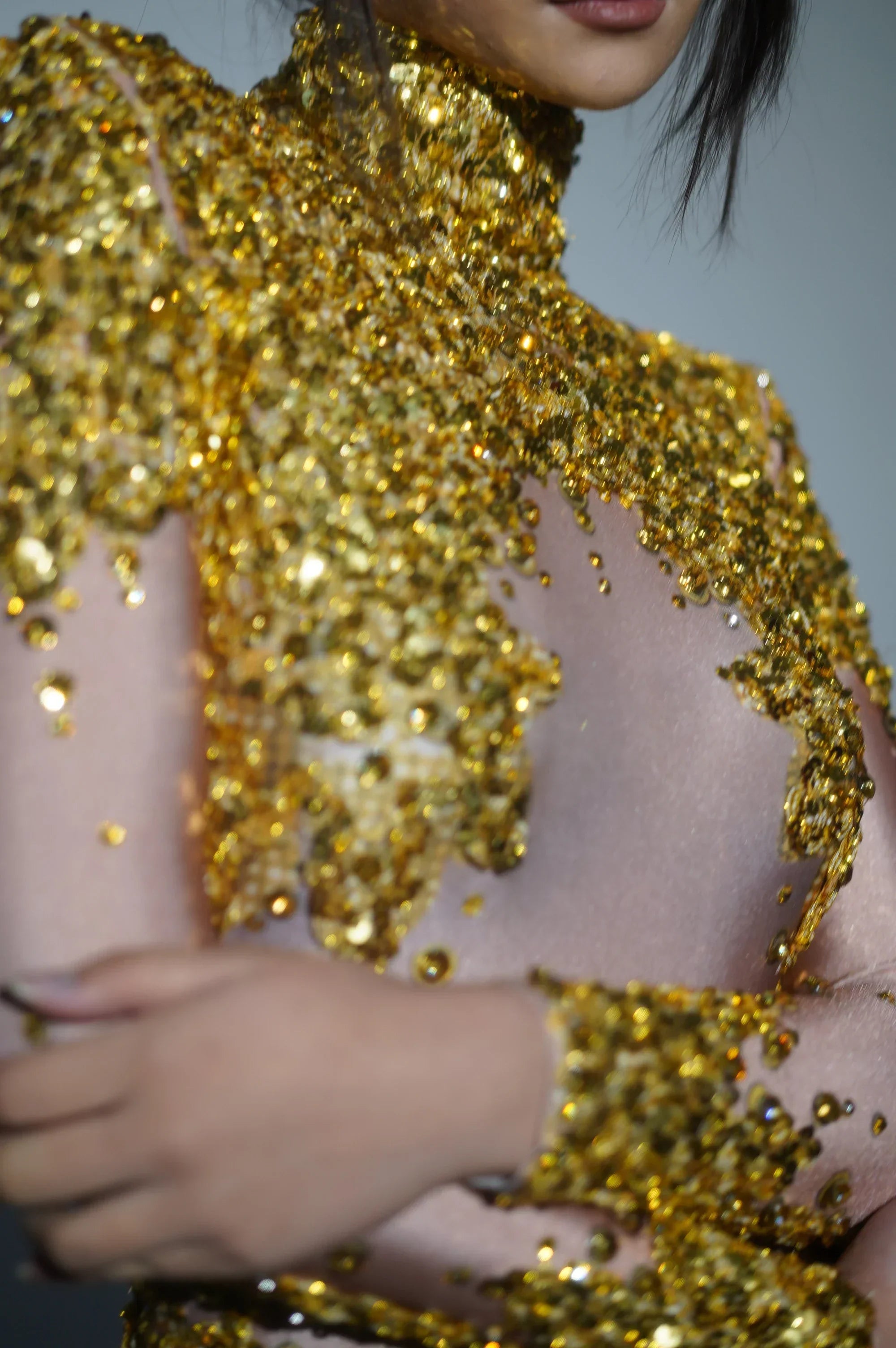 Sparkly Gold Silver Rhinestone Sequin Stretch Bodysuits  Women Birthday Party Nightclub Dancer Stage Performance Costume