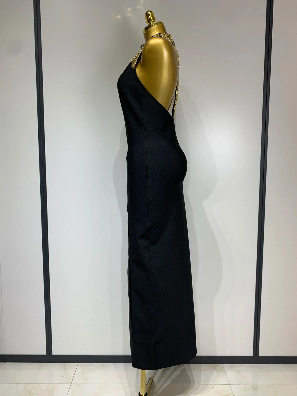Women Fashion Celebrity Sexy Backless Beading Midi Black Bodycon Bandage Dress  Elegant Evening Club Luxury Birthday Dresses