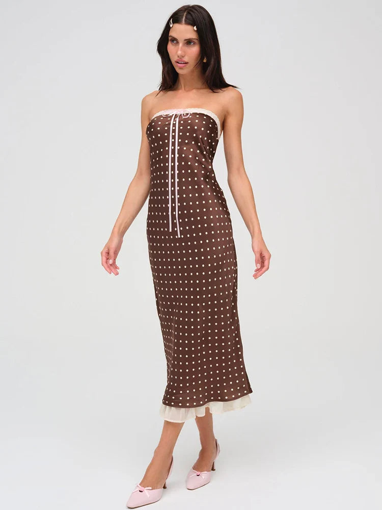 Strapless Backless Lace Midi Dress