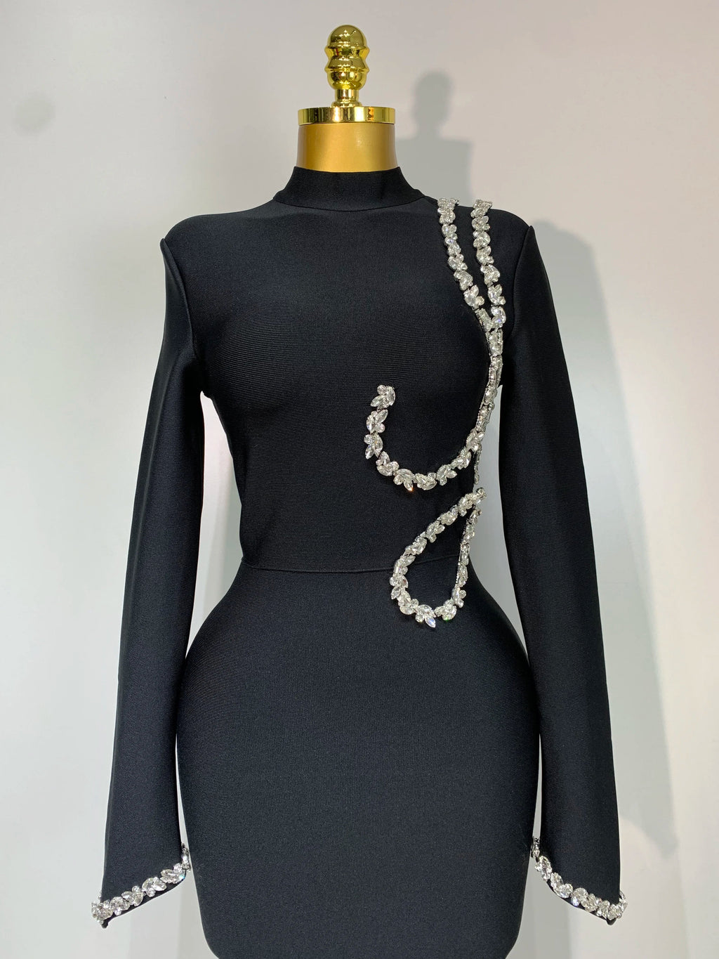 Women Sexy Long Sleeve Diamonds Maxi Long Bodycon Bandage Dress  Celebrity Elegant Evening Party Luxury Birthday Dresses