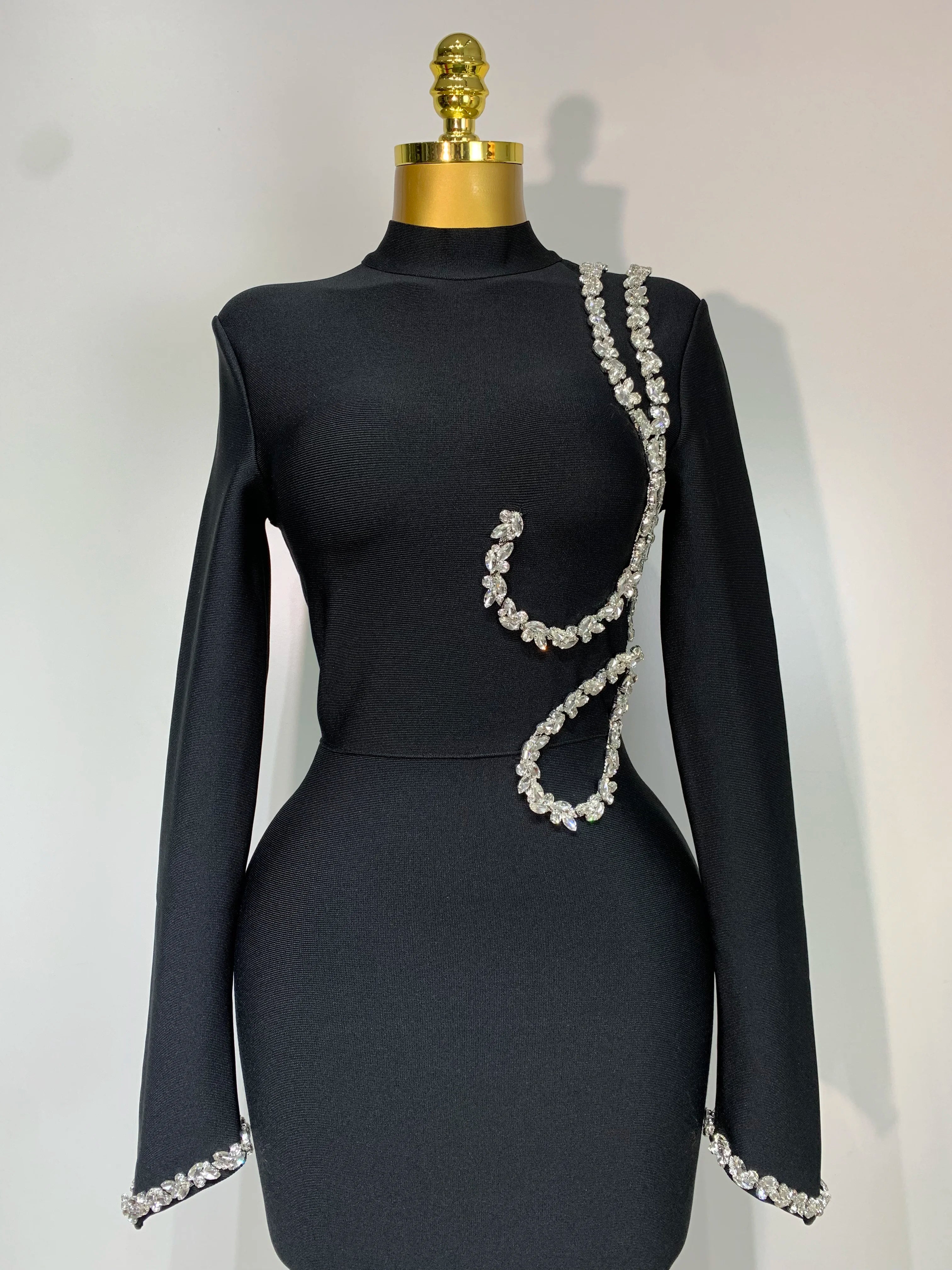 Women Sexy Long Sleeve Diamonds Maxi Long Bodycon Bandage Dress  Celebrity Elegant Evening Party Luxury Birthday Dresses