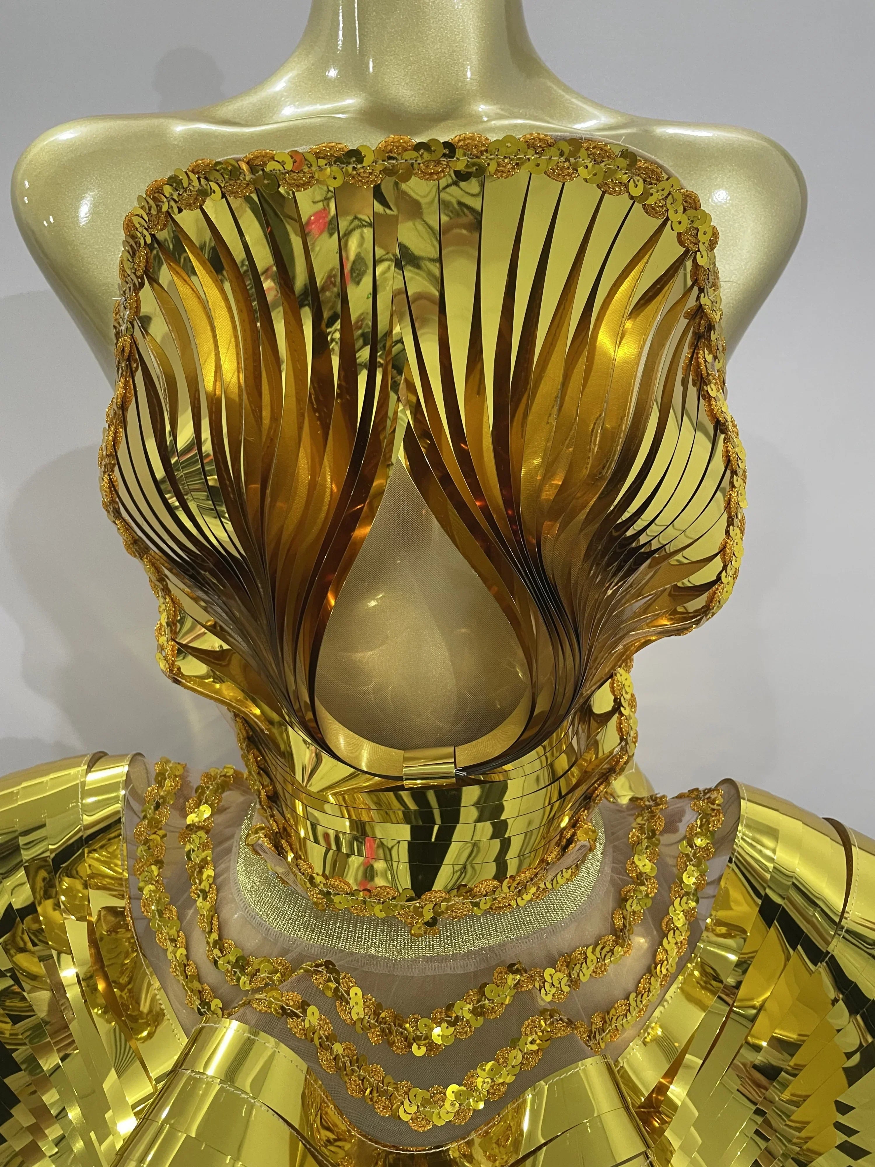 Shiny Gold Mirrors Sexy 2 Pieces Mini Dress  Women Celebrate Birthday Party Performance Stage Costume Festival Wear