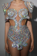 Shinning Sequins Women Sexy mesh See Through Cloak Sleeve Sexy Bodycon Mini Dress Nightclub Party Bar Singer Performance Costume Silver