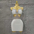 White Color Women Sleeveless Sexy Shinning Diamond Bodycon Mini Dress Birthday Party Celebrate Nightclub Outfit Vestido WHITE
