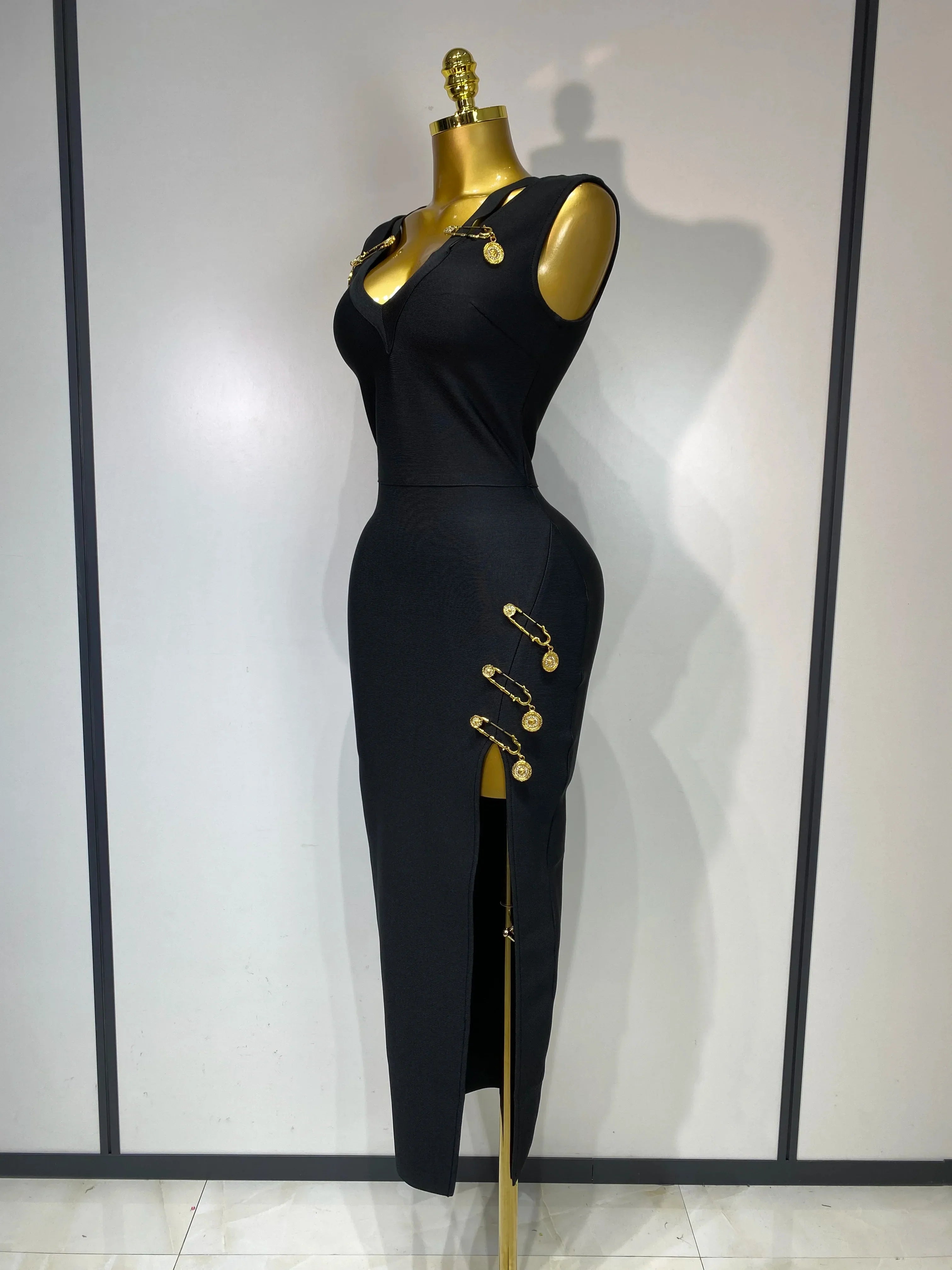 Women Black Elegant Bandage Dress Sexy Sleeveless Bodycon Evening Party Club Luxury Birthday Dress Wedding Guest Gown