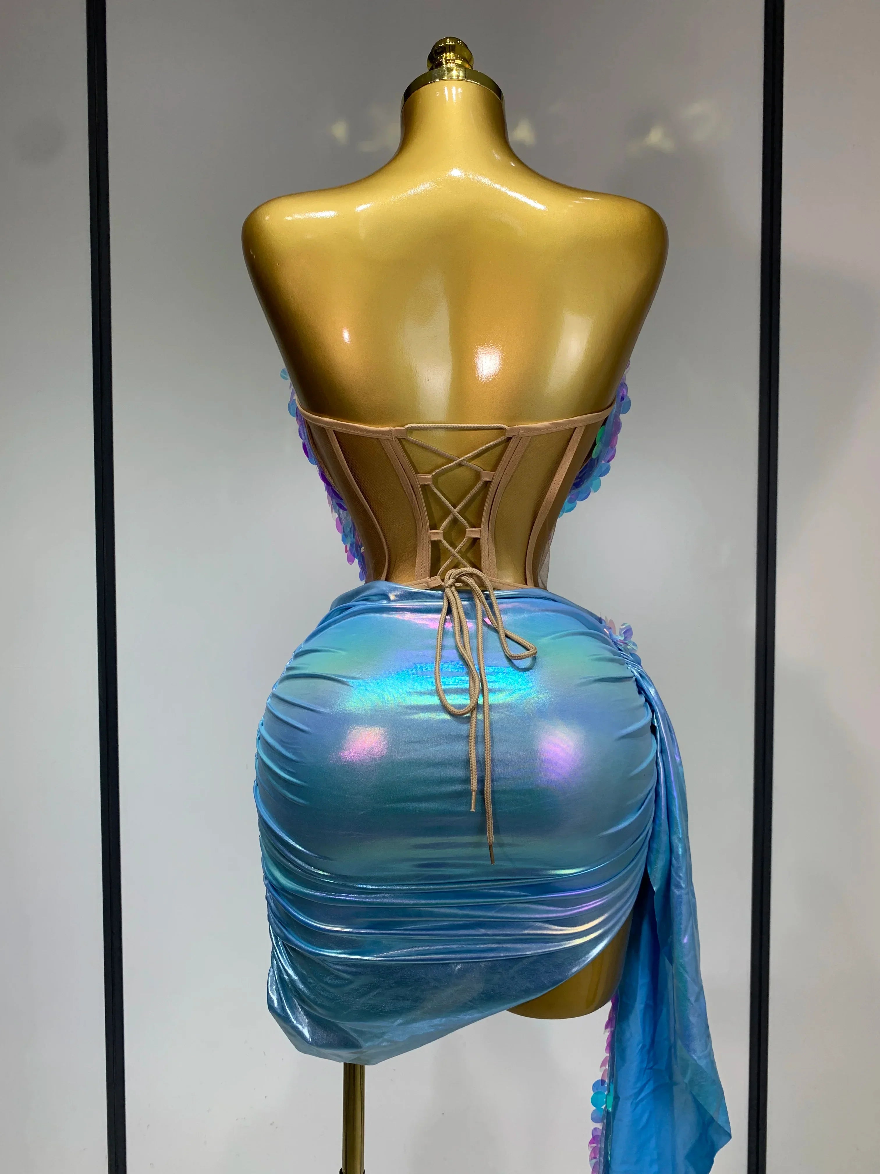Women Sexy Singer Dancer Performan Costume Nightclub Bar Girl Sparkly Sequins Two Piece Set Evening Party Luxury Birthday Outfit