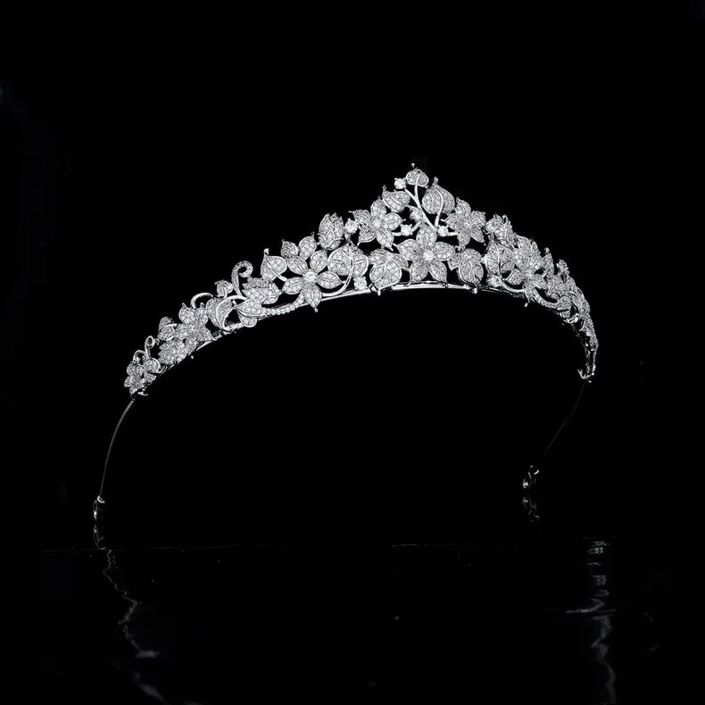Flower Leaf Zircon Tiaras and Crowns Zirconia Headband For Brides Women Party Headpieces Bridal Hair Jewelry Wedding Accessories