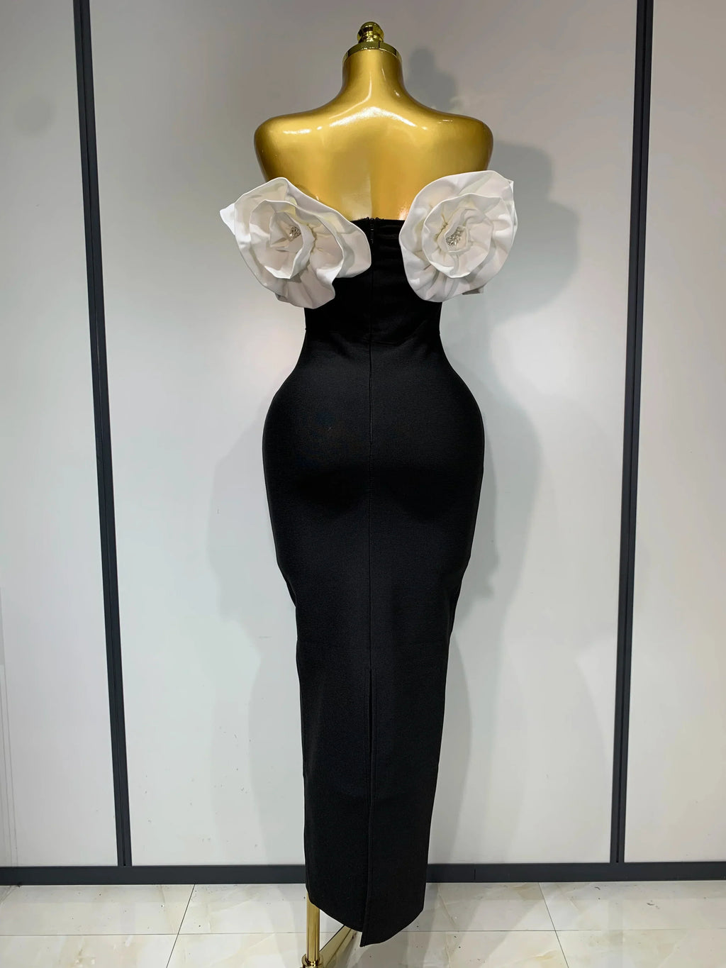 Women Sexy Off Shoulder Flower Diamonds Long Bodycon Bandage Dress  Celebrity Elegant Evening Luxury Birthday Party Dresses