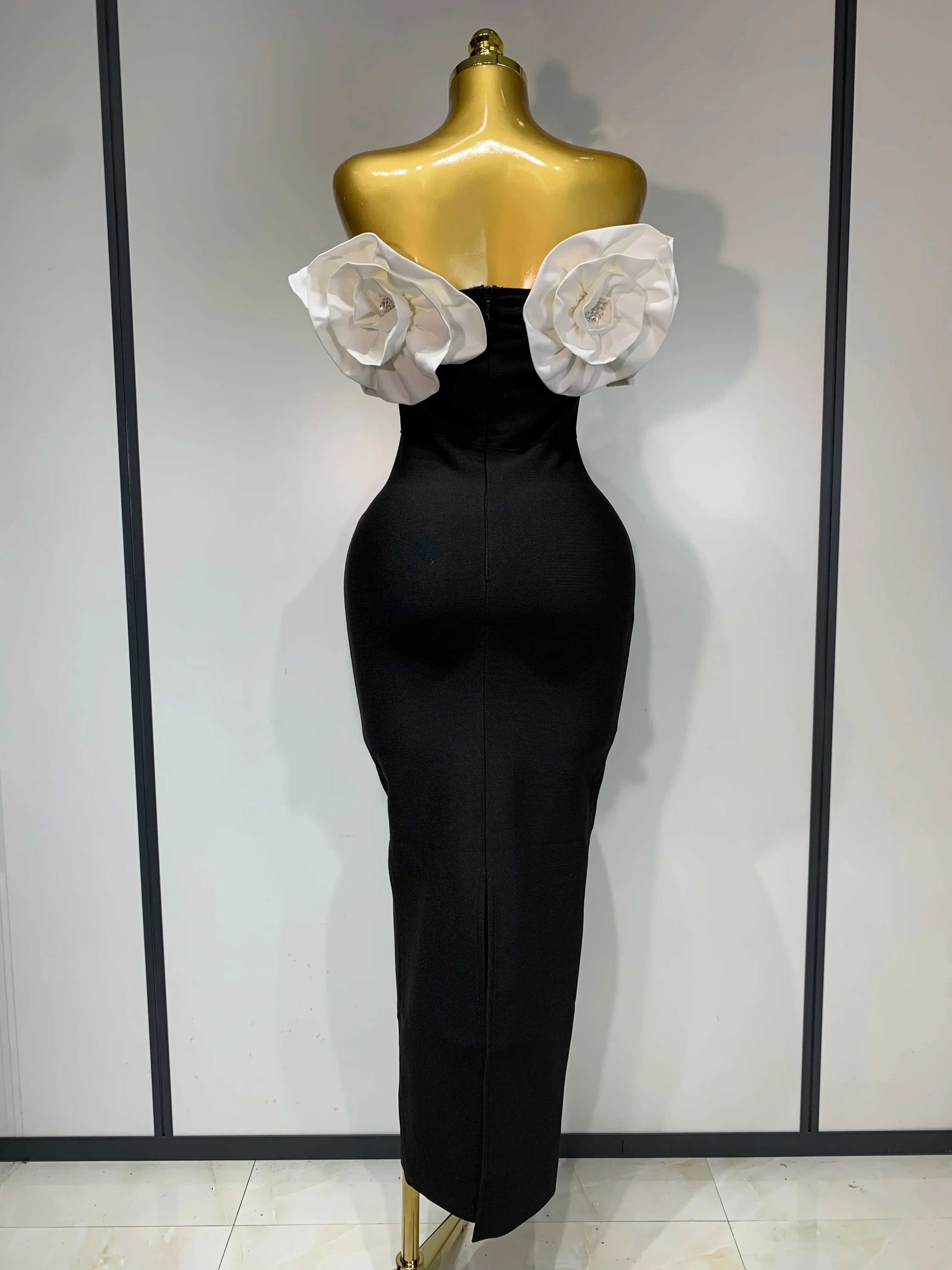 Women Sexy Off Shoulder Flower Diamonds Long Bodycon Bandage Dress  Celebrity Elegant Evening Luxury Birthday Party Dresses
