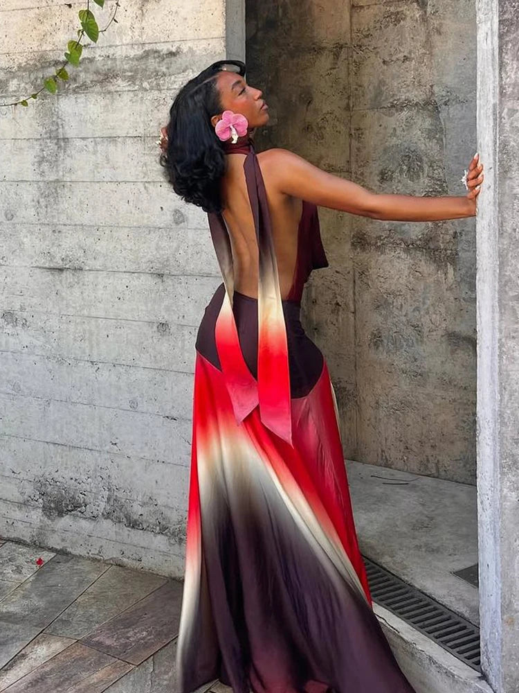 Patchwork Tassel Halter Maxi Dress