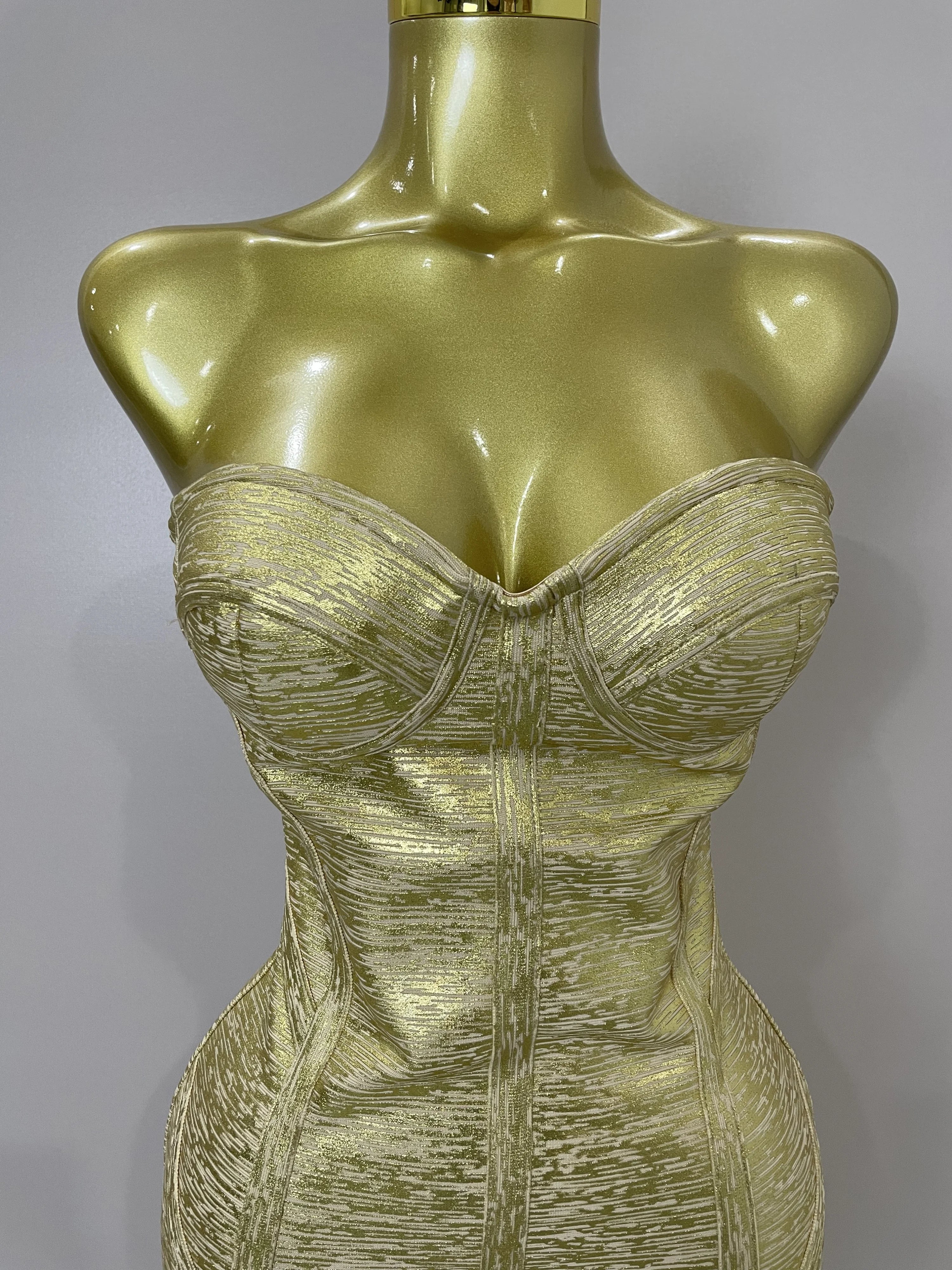 Sexy Strapless Gold Black Foil Color Bodycon Bandage Dress Women Fashion Celebrate Evening Party Luxury Birthday Dresses