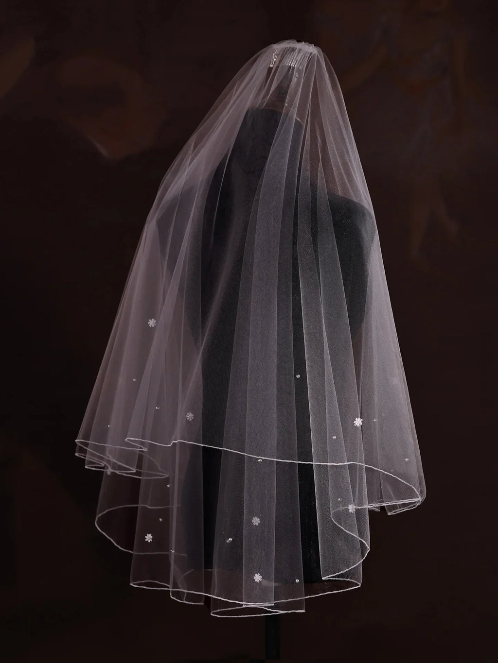 Flower Pearl Bridal Veil Short Wedding Veils For Brides Evening Dinner Party Dress Women Girl Gifts Hair Accessories Jewelry