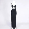 Arrival Black Color Women Sleeveless Sexy Strap Mesh Bodycon Bandage Long Dress Celebrate Birthday Party Evening Outfit black