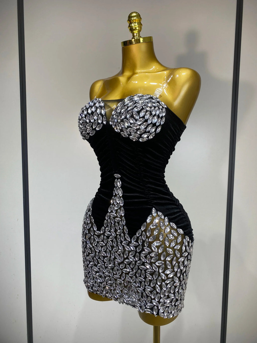 Women Sexy Bodycon Mini Dress Nightclub Elegant Evening Party Birthday Dress  Celebrity Singer Shining Diamond Stage Costume